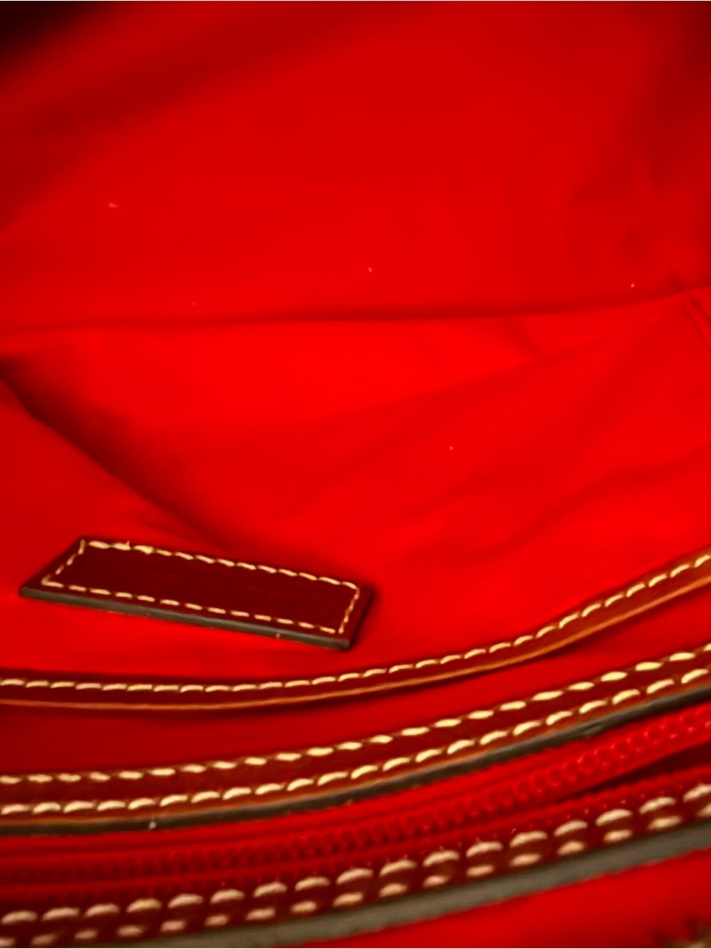 Dooney & Bourke Black Pebble Leather Tote with Brown Trim and Red Interior - Picture 6 of 6